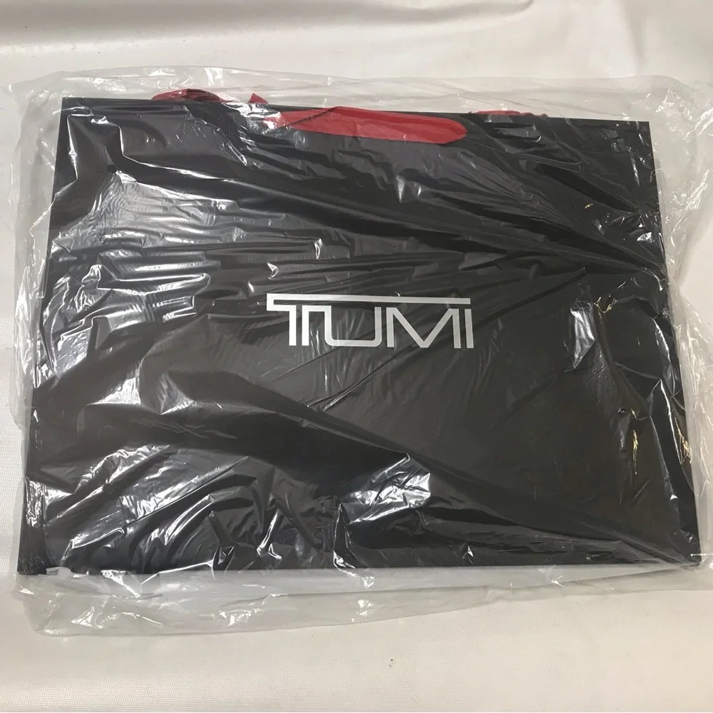 (40) Tumi Large Shopping Bag Tote Gift Paper Organizer Black Red 20”x15”x6.5”